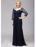 Navy Blue Pearls Mother Of The Bride Dress